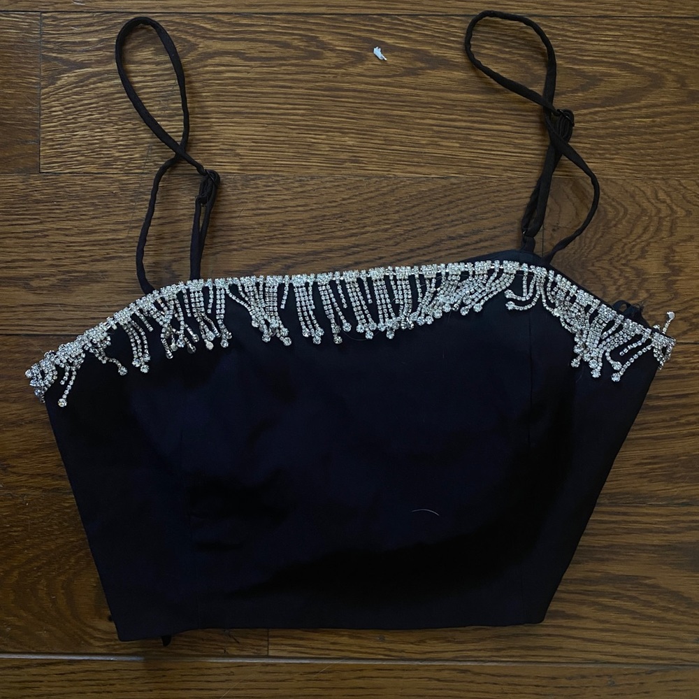 Rhinestone Black Crop Top